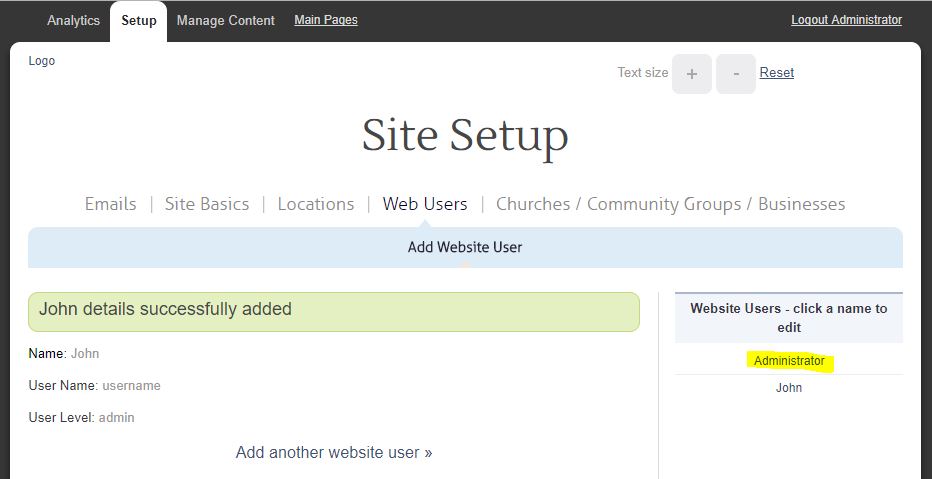 New Admin User Success