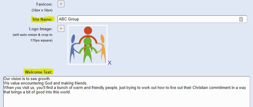 Site Name and Welcome Message