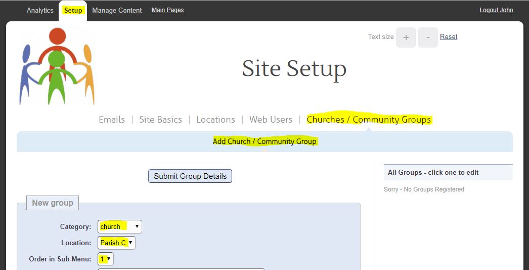Add new church or community group