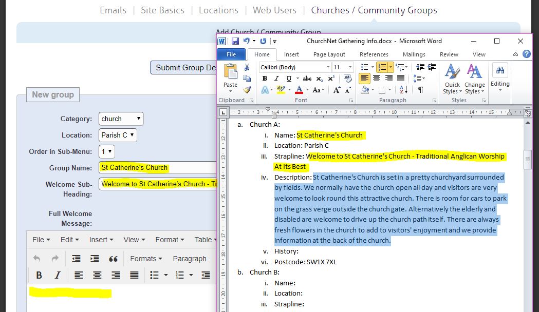 Copy and paste details