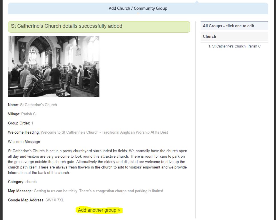 Submitted Form for new church or group